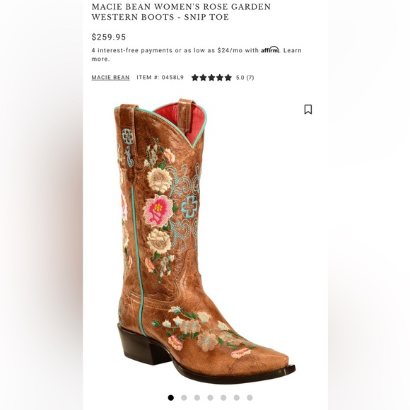 MACIE BEAN WOMEN'S ROSE GARDEN WESTERN BOOTS - SNIP TOE. SWAROVSKI CRYSTALS - Picture 3 of 7